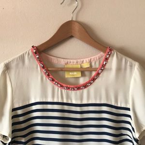 Anthropologie Maeve jeweled collar stripe blouse